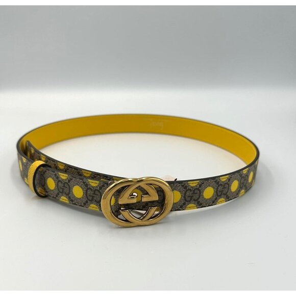 Gucci Women’s Interlocking G Polka Dot Belt Beige and Ebony Supreme Canvas Yello Interlocking buckle leather belt Gucci Yellow size 80 cm in  main image 3